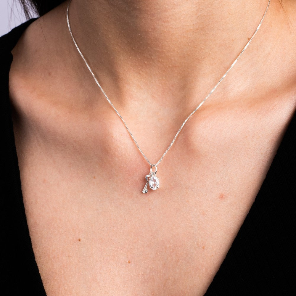 Colar Pingente Chave com Zircônia Oval Cristal em Prata 925
