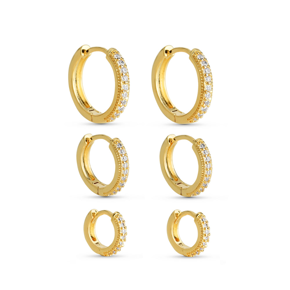 Brincos Trio Cravejado Redondo Banhado a Ouro 18k