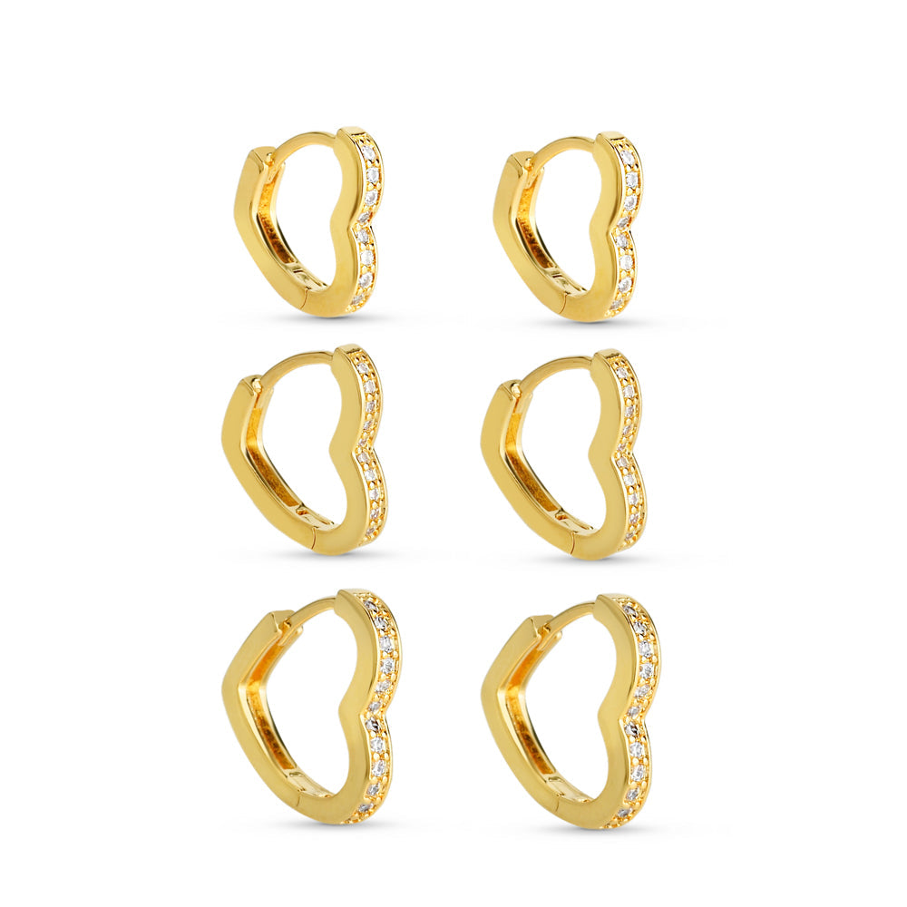 Brinco Trio De Coração Cravejado Banhado a Ouro 18k