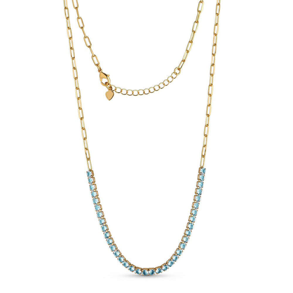 Choker Elos com Zircônias Azul Claro Banhada a Ouro 18k ou Prata