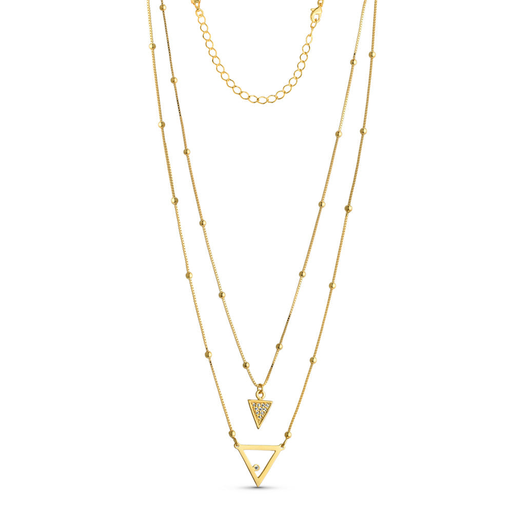Colar Duplo Triângulo Banhado a Ouro 18k