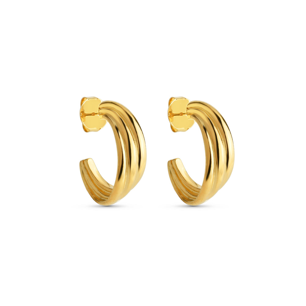 Brinco Argola Tripla Lisa Banhado a Ouro 18k