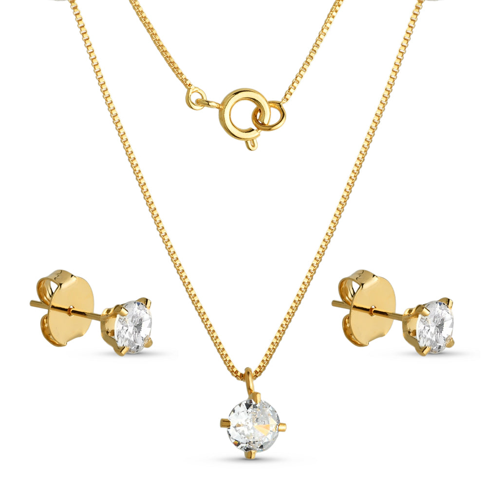 Conjunto Zirconia 6mm Banhado a Ouro 18k