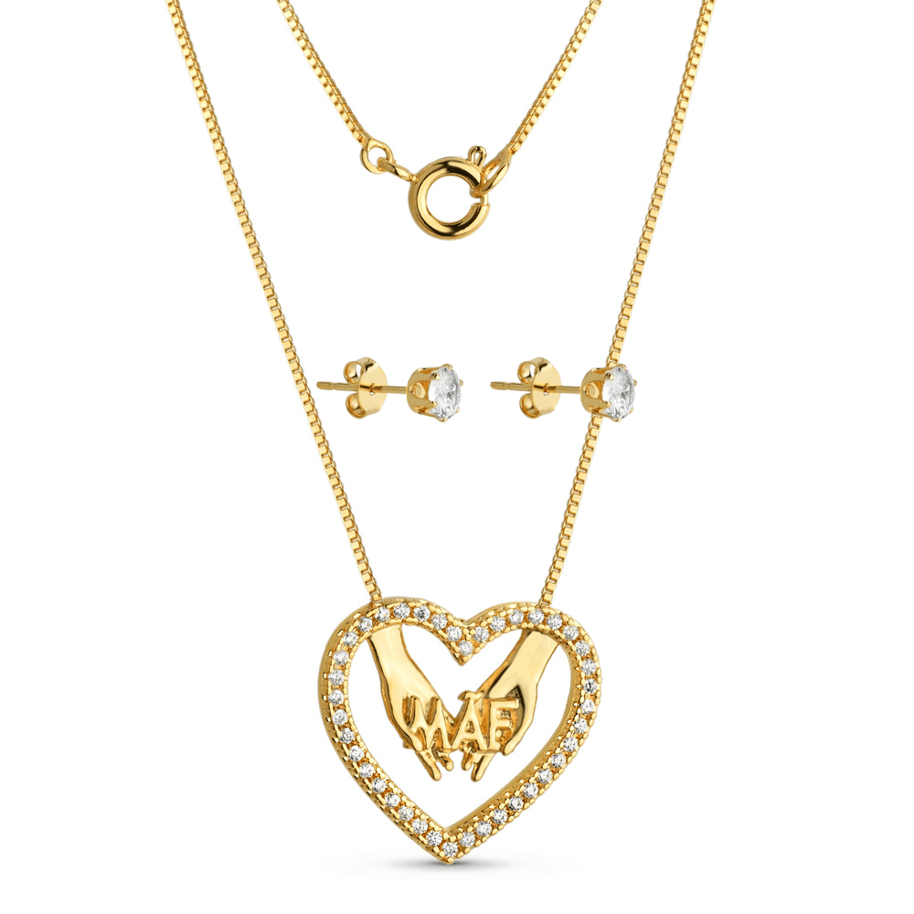 Conjunto Coração Mãe Banhado a Ouro 18k