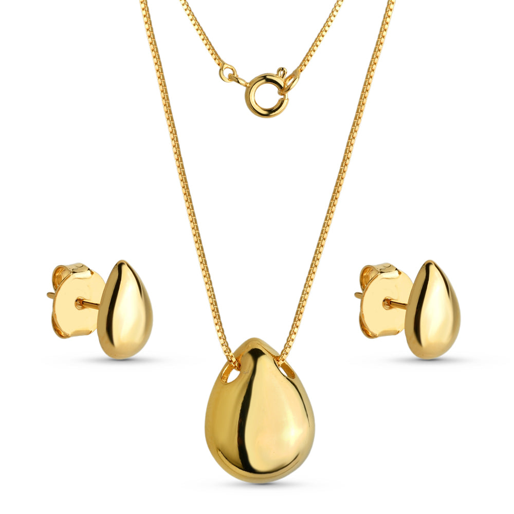 Conjunto Gota Lisa Banhado a Ouro 18k