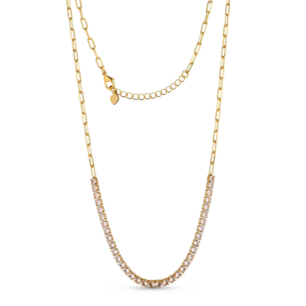 Choker Elos com Zircônias Rosa Claro Banhada a Ouro 18k ou Prata
