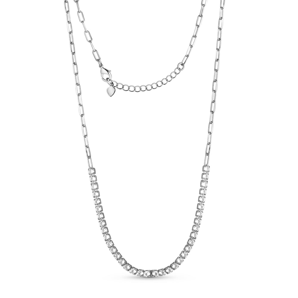 Choker Elos com Zircônias Cristal Banhado a Prata