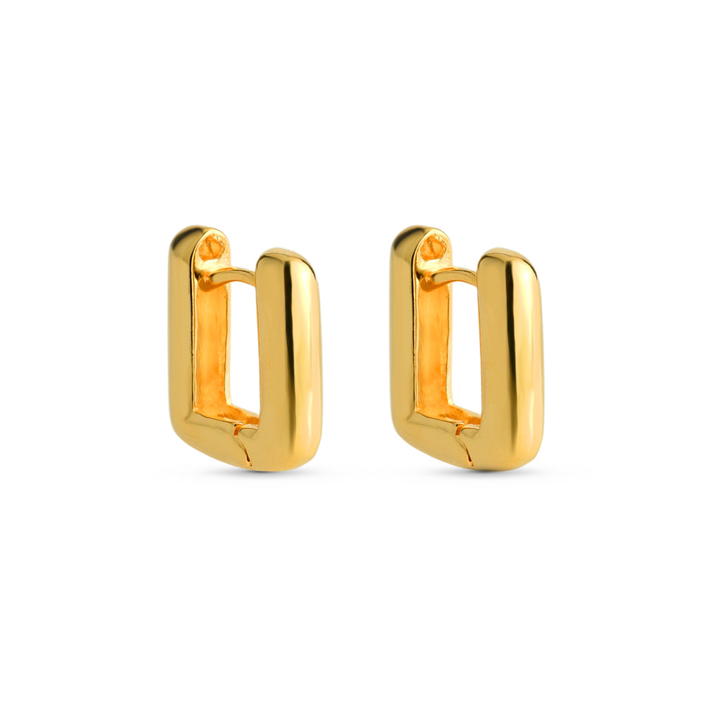 Brinco Retangular Clássico Liso M Banhado a Ouro 18k