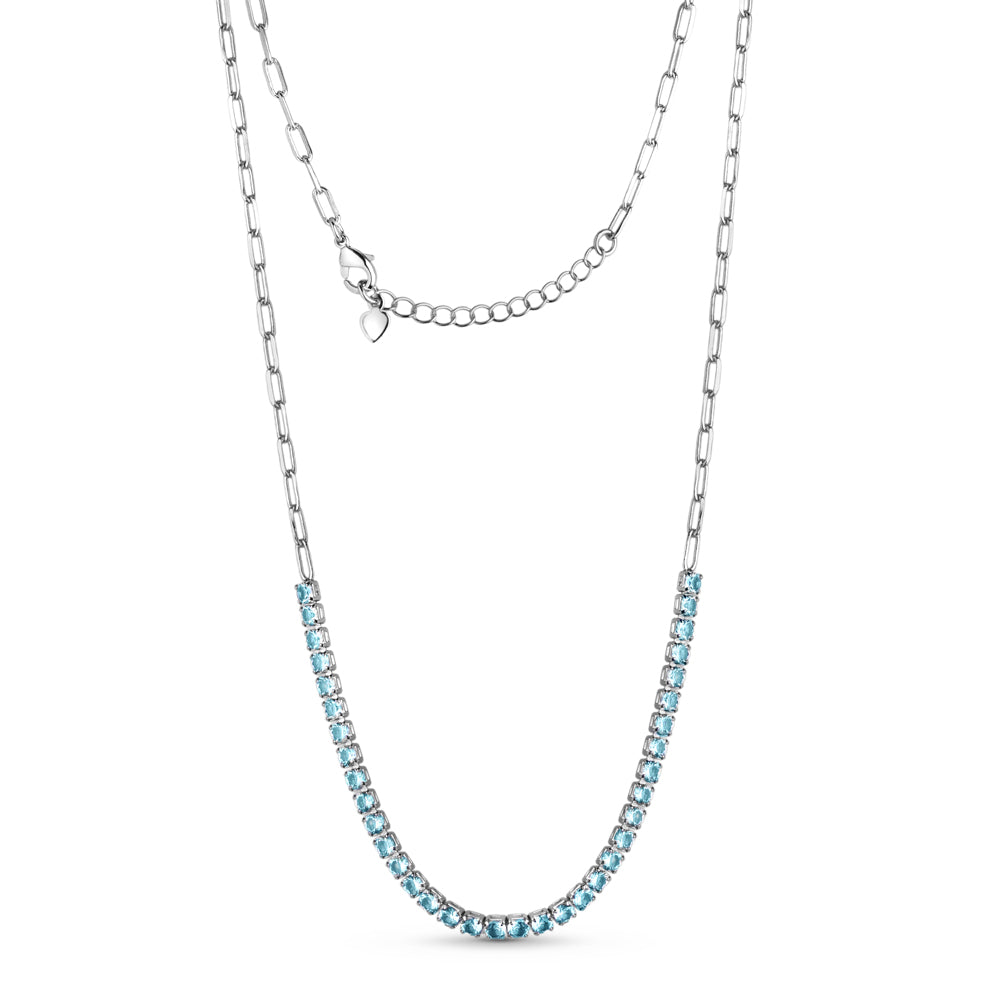 Choker Elos com Zircônias Azul Claro Banhada a Prata