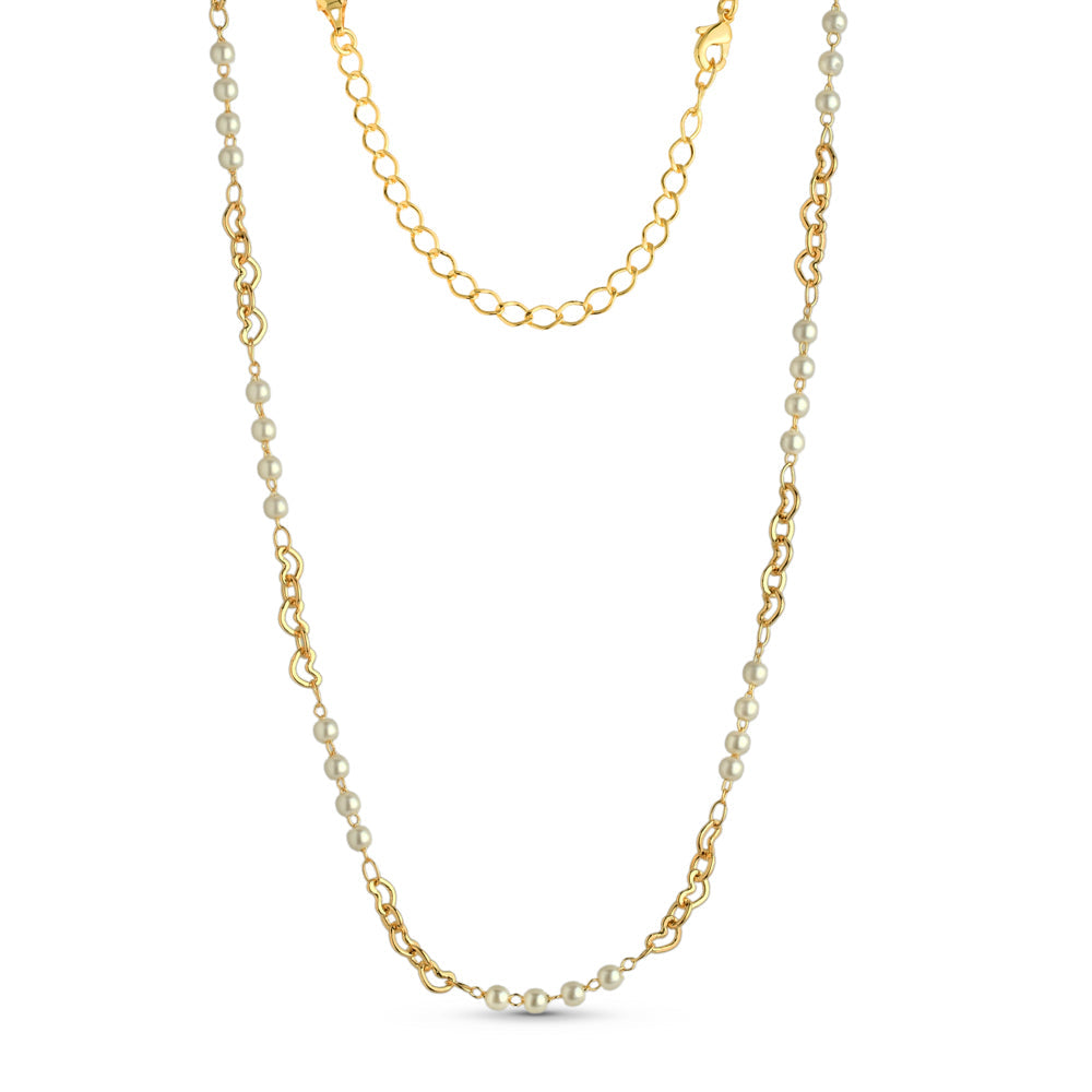 Choker Pérolas com Elos de Coração Banhado a Ouro 18k