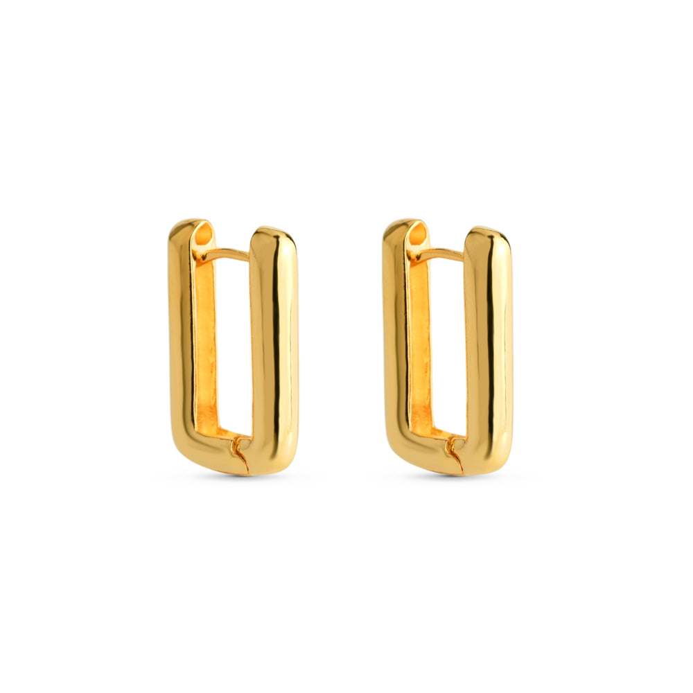 Brinco Retangular Clássico Liso G Banhado a Ouro 18k